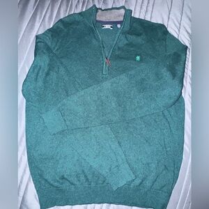 Izod Men's Hunter Green 1/4  Zip-Up Sweater. 100% cotton. Size Medium